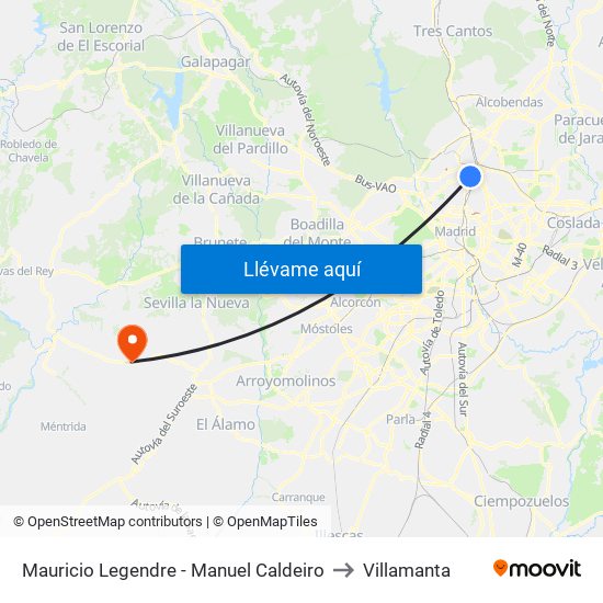 Mauricio Legendre - Manuel Caldeiro to Villamanta map
