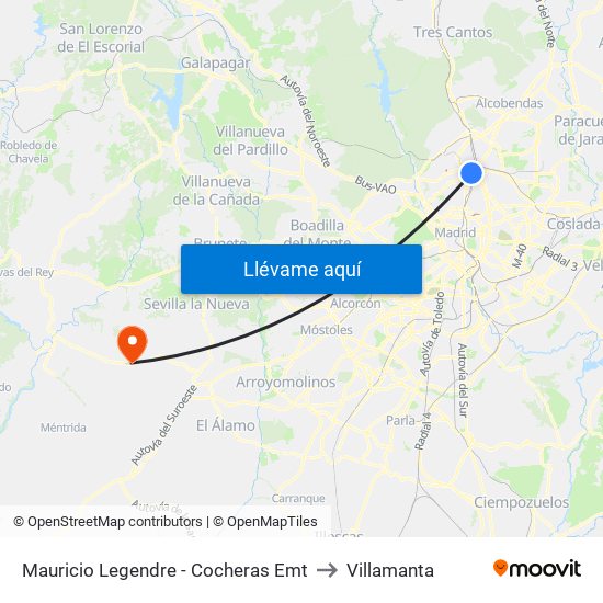 Mauricio Legendre - Cocheras Emt to Villamanta map