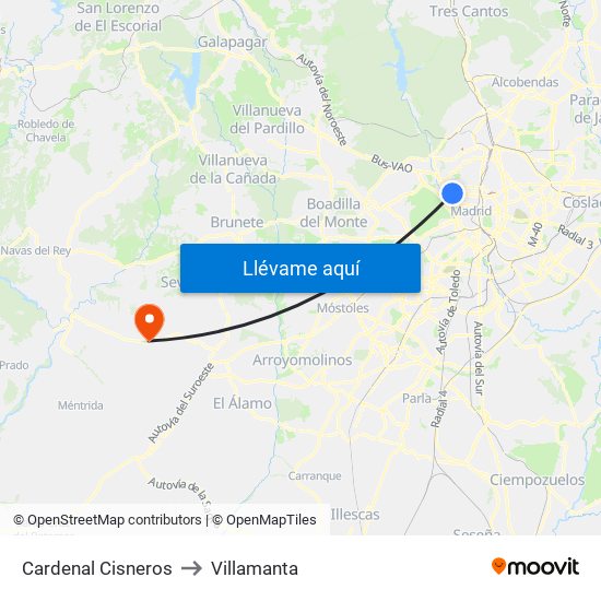 Cardenal Cisneros to Villamanta map