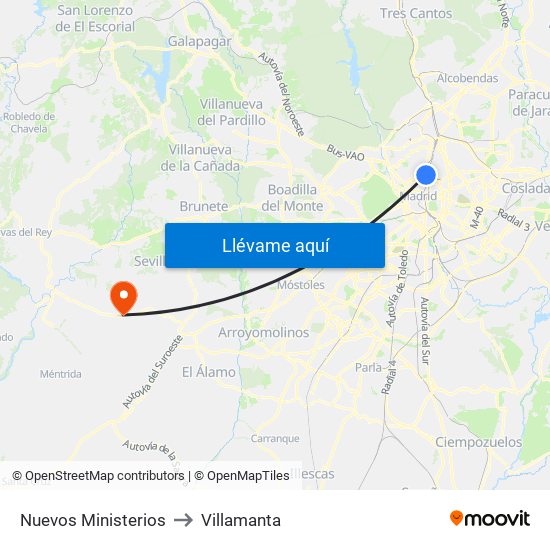 Nuevos Ministerios to Villamanta map