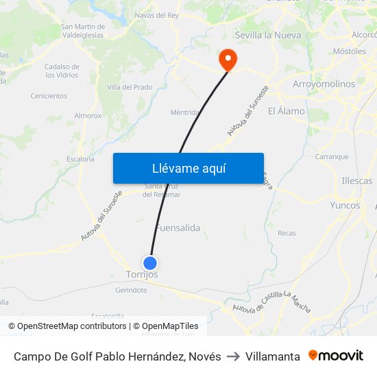 Campo De Golf Pablo Hernández, Novés to Villamanta map