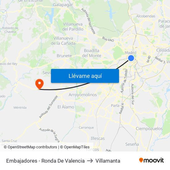 Embajadores - Ronda De Valencia to Villamanta map