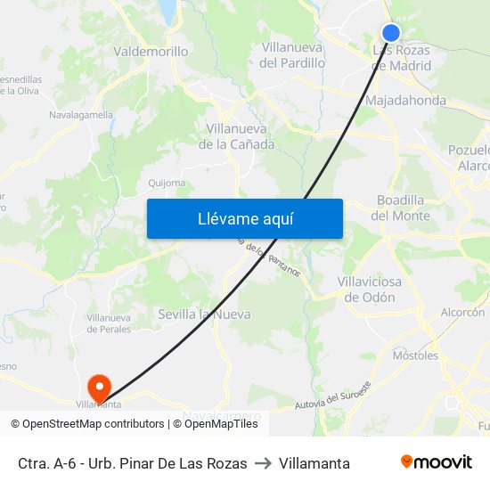 Ctra. A-6 - Urb. Pinar De Las Rozas to Villamanta map