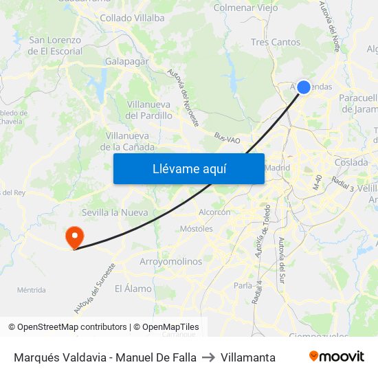 Marqués Valdavia - Manuel De Falla to Villamanta map