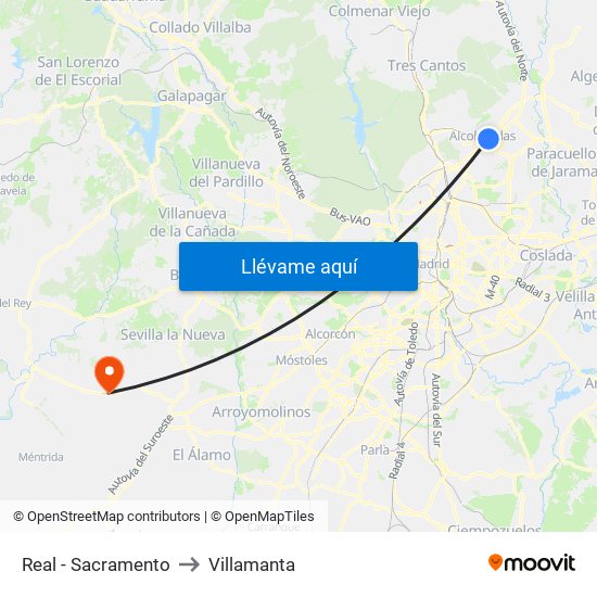 Real - Sacramento to Villamanta map