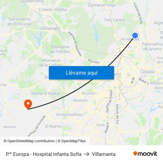P.º Europa - Hospital Infanta Sofía to Villamanta map