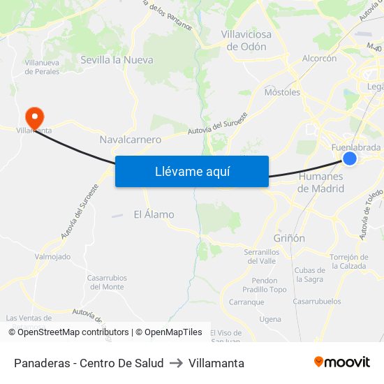 Panaderas - Centro De Salud to Villamanta map