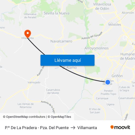 P.º De La Pradera - Pza. Del Puente to Villamanta map