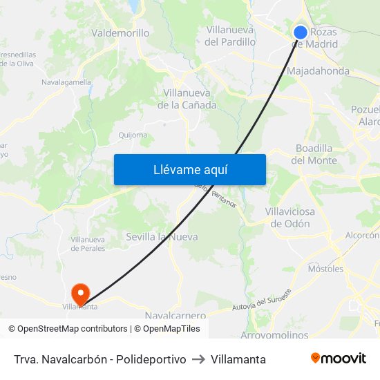 Trva. Navalcarbón - Polideportivo to Villamanta map