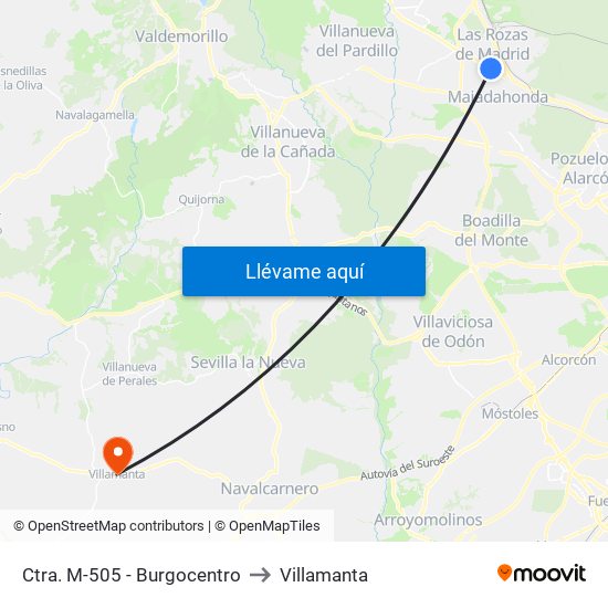 Ctra. M-505 - Burgocentro to Villamanta map