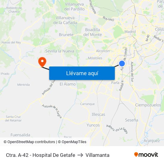 Ctra. A-42 - Hospital De Getafe to Villamanta map