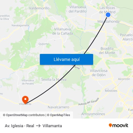 Av. Iglesia - Real to Villamanta map