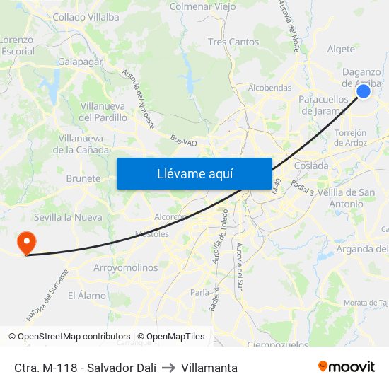 Ctra. M-118 - Salvador Dalí to Villamanta map