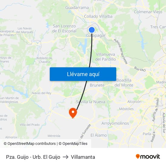 Pza. Guijo - Urb. El Guijo to Villamanta map