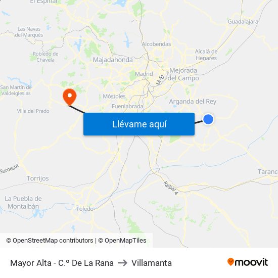 Mayor Alta - C.º De La Rana to Villamanta map