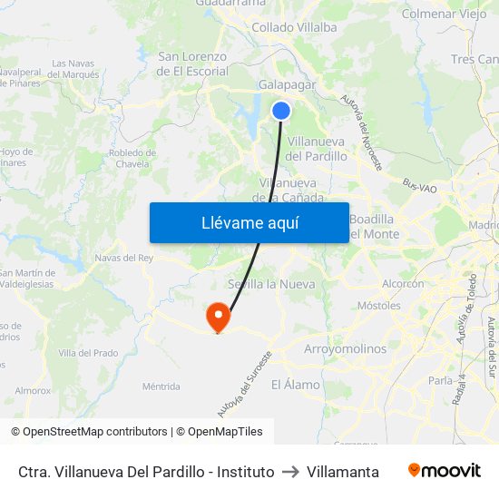 Ctra. Villanueva Del Pardillo - Instituto to Villamanta map