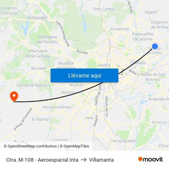 Ctra. M-108 - Aeroespacial Inta to Villamanta map