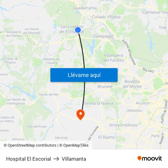 Hospital El Escorial to Villamanta map