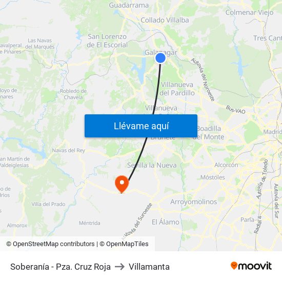 Soberanía - Pza. Cruz Roja to Villamanta map