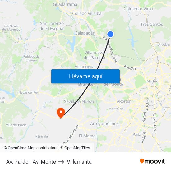 Av. Pardo - Av. Monte to Villamanta map