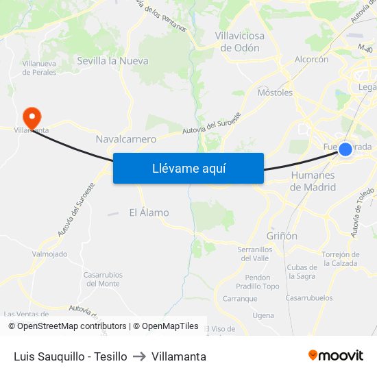 Luis Sauquillo - Tesillo to Villamanta map