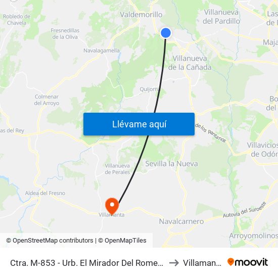 Ctra. M-853 - Urb. El Mirador Del Romero to Villamanta map