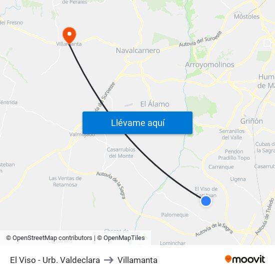 El Viso - Urb. Valdeclara to Villamanta map