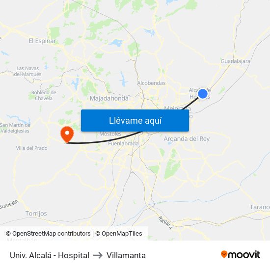 Univ. Alcalá - Hospital to Villamanta map