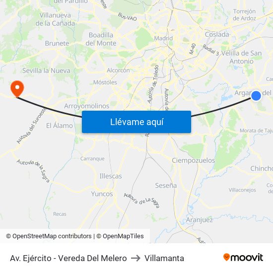 Av. Ejército - Vereda Del Melero to Villamanta map