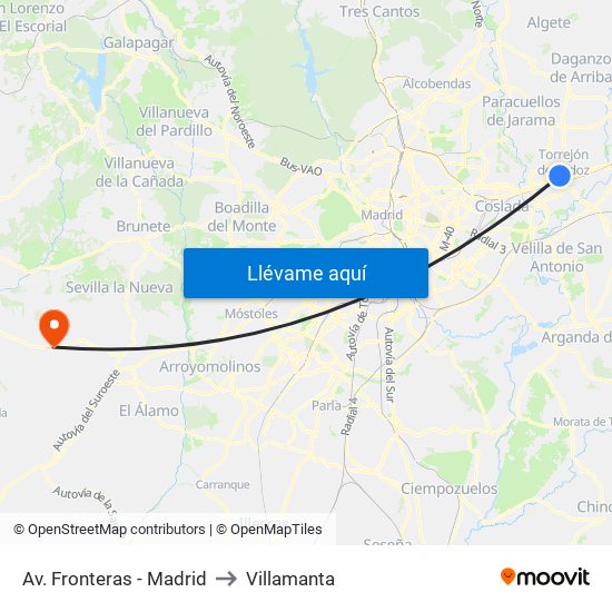 Av. Fronteras - Madrid to Villamanta map