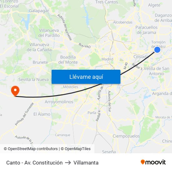 Canto - Av. Constitución to Villamanta map