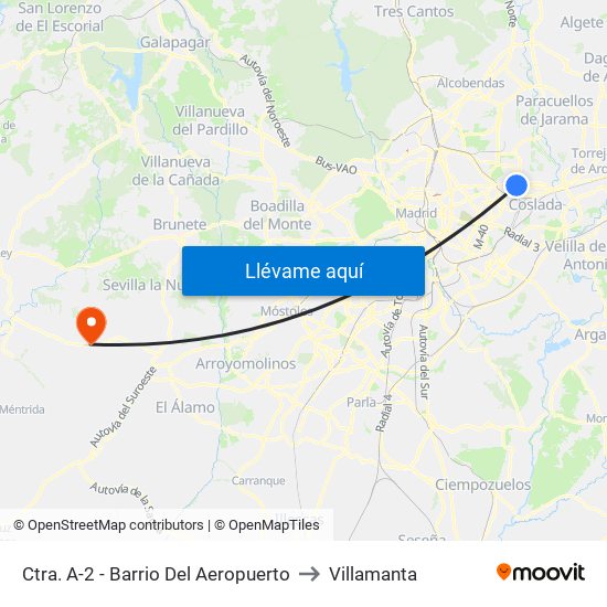 Ctra. A-2 - Barrio Del Aeropuerto to Villamanta map
