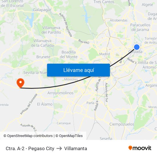 Ctra. A-2 - Pegaso City to Villamanta map