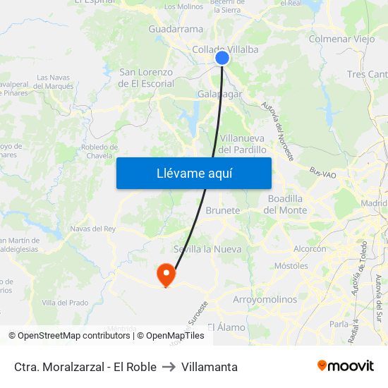 Ctra. Moralzarzal - El Roble to Villamanta map