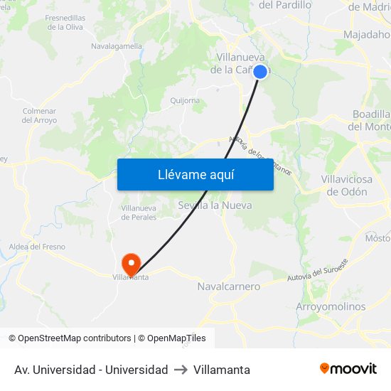 Av. Universidad - Universidad to Villamanta map