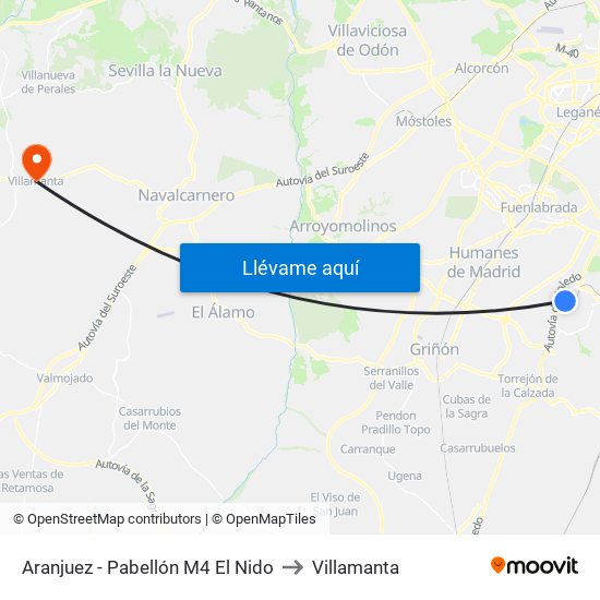 Aranjuez - Pabellón M4 El Nido to Villamanta map