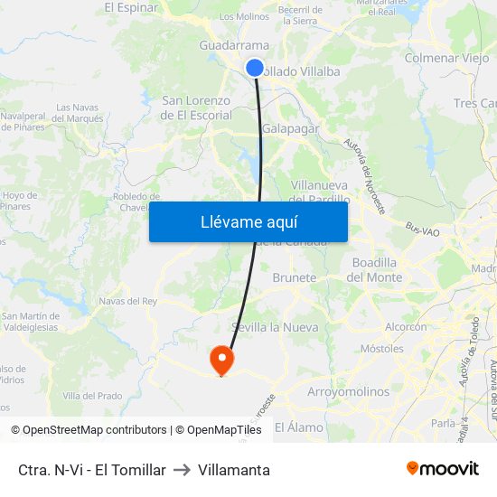 Ctra. N-Vi - El Tomillar to Villamanta map
