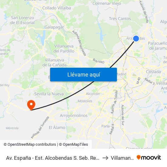 Av. España - Est. Alcobendas S. Seb. Reyes to Villamanta map