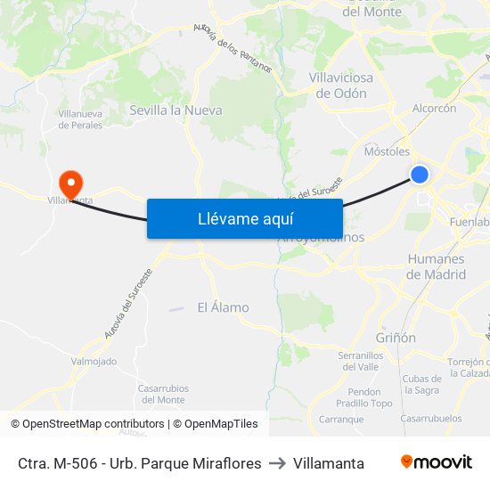 Ctra. M-506 - Urb. Parque Miraflores to Villamanta map