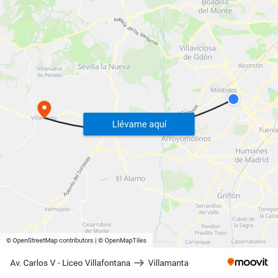 Av. Carlos V - Liceo Villafontana to Villamanta map