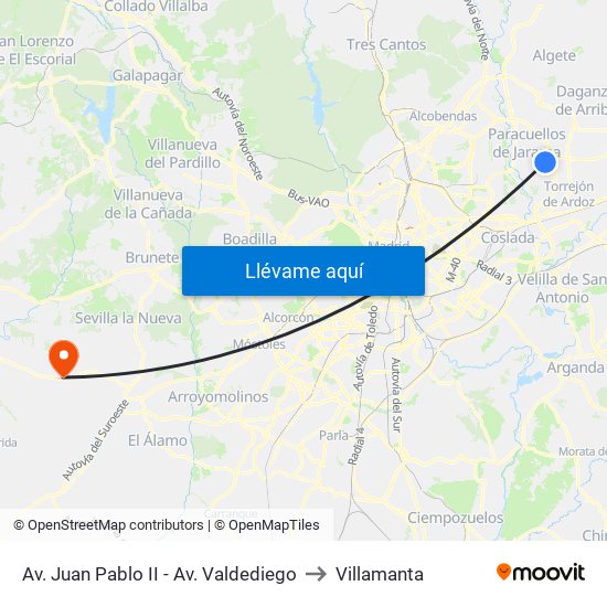 Av. Juan Pablo II - Av. Valdediego to Villamanta map