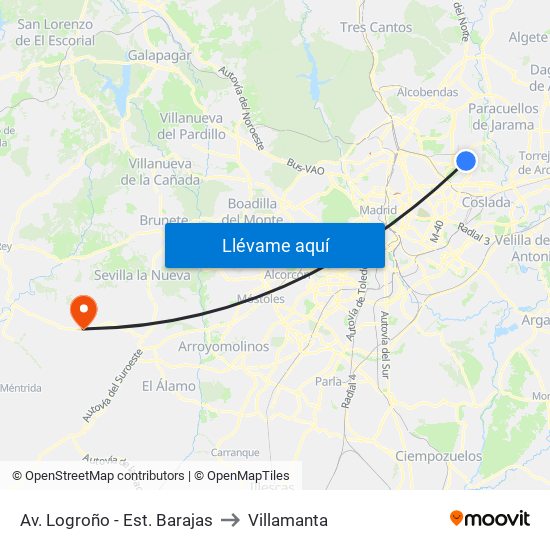 Av. Logroño - Est. Barajas to Villamanta map