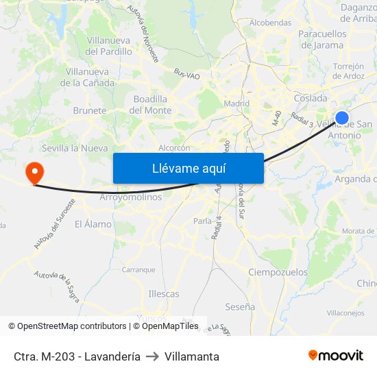 Ctra. M-203 - Lavandería to Villamanta map