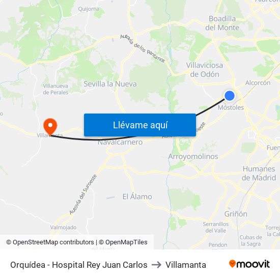 Orquídea - Hospital Rey Juan Carlos to Villamanta map