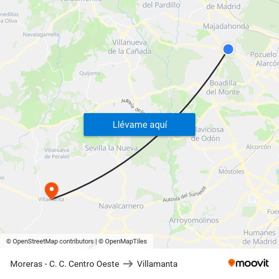 Moreras - C. C. Centro Oeste to Villamanta map