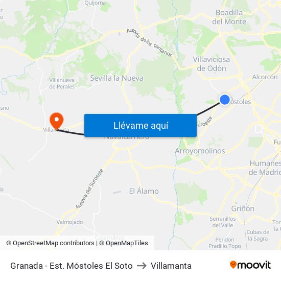 Granada - Est. Móstoles El Soto to Villamanta map