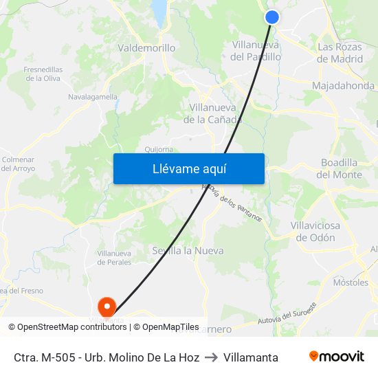 Ctra. M-505 - Urb. Molino De La Hoz to Villamanta map