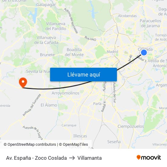 Av. España - Zoco Coslada to Villamanta map