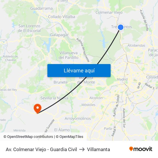 Av. Colmenar Viejo - Guardia Civil to Villamanta map