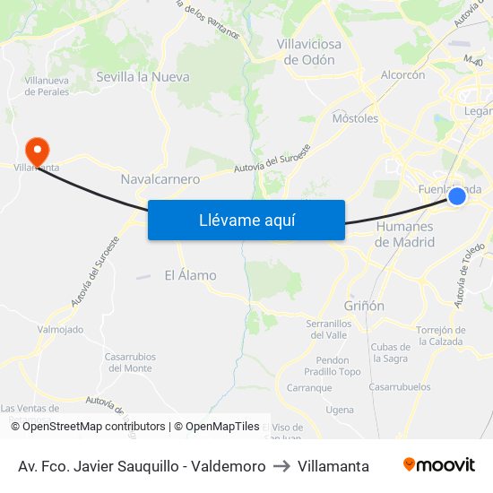 Av. Fco. Javier Sauquillo - Valdemoro to Villamanta map